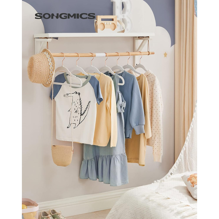 SONGMICS Набір вішалок для дитячого одягу, 50 шт., для дітей, неслизькі, обертаються на 360°, рожеве золото, для шафи, білий, CRF027W01