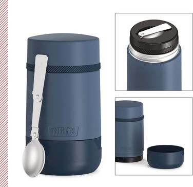 Thermos GUARDIAN Food Jar 0.50 l, lake blue, 500 ml food container blue, stainless steel, with spoon, Bonus Bowl for cereal, toppings, absolutely leakproof, leak-proof 500 ml with spoon Lake Blue Mat