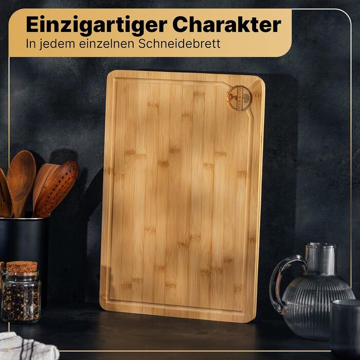Роздільна дошка Deer & Oak з бамбука – XL (38x25x2 см), олійна, водонепроникна, для м'яса, овочів та хліба