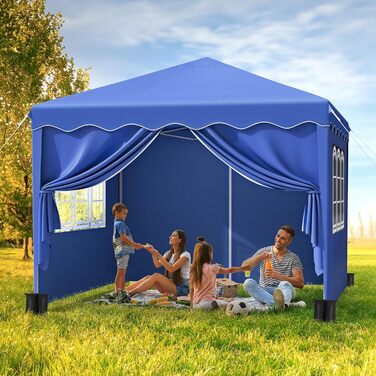 3x3 Gazebo, Waterproof Folding Gazebo, Stable, Winter-Proof, UV Protection 50+, 3x3 Folding Gazebo with 4 Side Panels, Adjustable Height Garden Gazebo, Foldable Pavilion Tent for Camping, Parties, Navy Blue