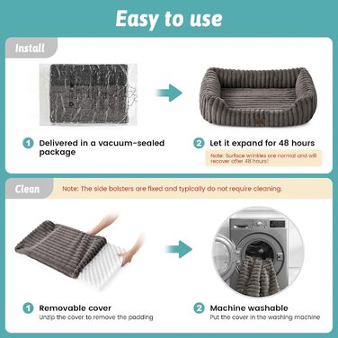 Ортопедичне собаче ліжко COZY KISS, м'яке штучне хутро, для собак маленьких та середніх порід, з високим бортиком, 76x58x18 см (сірий, 89x64x20 см)