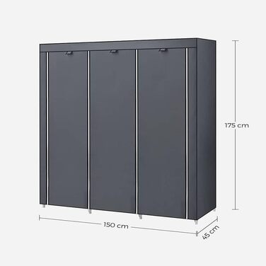 SONGMICS Wardrobe, Clothes Rack, Folding Closet Organizer with Clothes Rod, Clothes Stand, Storage, Pockets, Shoes, Bedroom, Dressing Room, 45 x 150 x 175 cm, RYG12B (Grey)