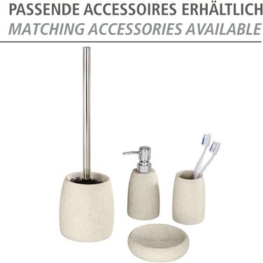 Набір для туалету WENKO Goa: тримач щітки з важкого полірезину (імітація каменю) та щітка з змінним насадком, бежевий, 11,8 x 38,5 см