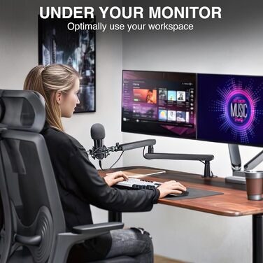 Мікрофонний тримач SENSIC SA-30 LP Low Profile з регульованим підлокітником, 360° обертання, для стрімінгу, інтегроване кабельне кріплення, універсальний, настільний