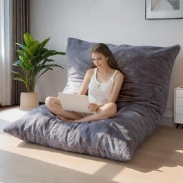 Великий квадратний пуф-ліжко MAXYOYO 135x190 см, плюш, м'який наповнювач, для дорослих, гостей, колір «Деревне вугілля»