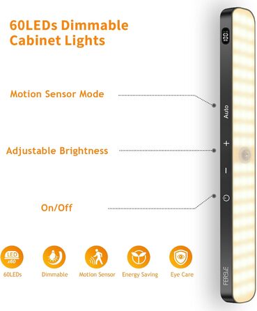 LED Closet Light with Motion Sensor, Battery Level Indicator, 2 Pack Under Cabinet Light Kitchen LED, USB Battery Powered Closet Light, Motion Sensor Cabinet Lights, 3000K