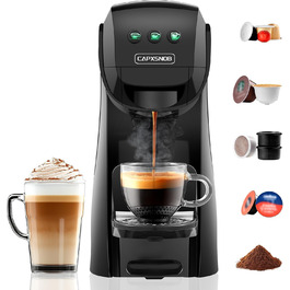 Кавомашина 5-в-1 Warriors1 для Nespresso, Dolce Gusto, Lavazza A Modo Mio, Espresso Point та кавової гущі, 20 bar, 0.8 л, автоматична, для дому та офісу, чорна