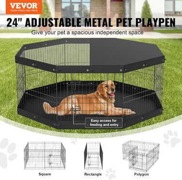 VEVOR 8-Panel Foldable Dog Playpen - 61cm High, Waterproof Oxford Fabric with Mat & Cover