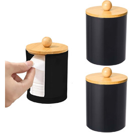Диспенсер для ватних паличок та ватних дисків, чорний, 3 шт. - органайзер для ватного диска, бамбук, акрил