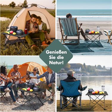 Стіл для кемпінгу VILLEY складний, з алюмінію та Оксфордської тканини, 25 кг, з сумкою, для відпочинку на природі, кухні та риболовлі, чорний