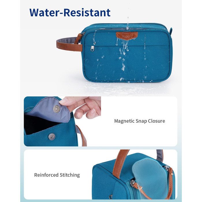 Чоловіча дорожня косметичка ECOHUB, водонепроникна, з великим відділенням та відділенням для мокрих речей, з переробленого PET, з двома блискавками, для подорожей (блакитно-зелений)