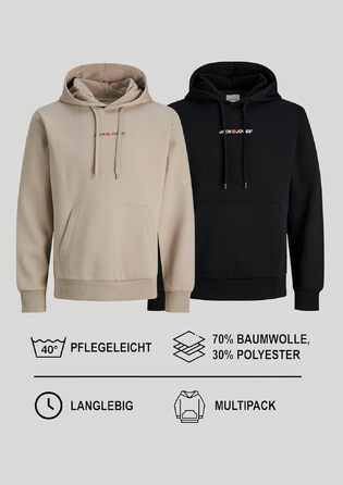 Набір чоловічих худі JACK & JONES (2 шт.) — бавовняний світшот з каптуром, вуличний одяг для відпочинку, кольори: чорний, темно-зелений/бежевий, розмір M