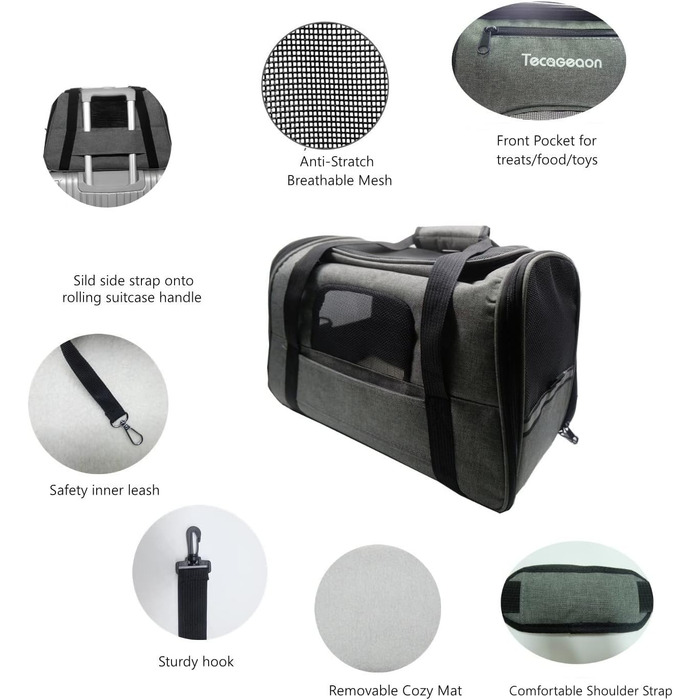 М'яка переноска для котів та собак, для маленьких собак, котів, цуценят, антистресова, схвалена авіаперевізниками, дихаюча, 5 вікон з сітки (середня, сіра)