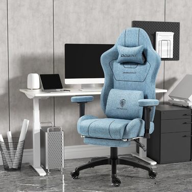 Ігровий крісло Dowinx з тканини, ергономічний геймерський крісло з м'якими підлокітниками, стабільний ігровий та офісний крісло для тривалого сидіння, блакитний