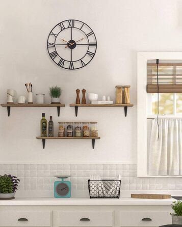 Large Wall Clock, European Industrial Vintage Wall Clock with Roman Numerals, Silent No Ticking Sounds Metal Wall Clock, Decorative Wall Clock for Living Room, Kitchen, Bedroom - 35cm, Black