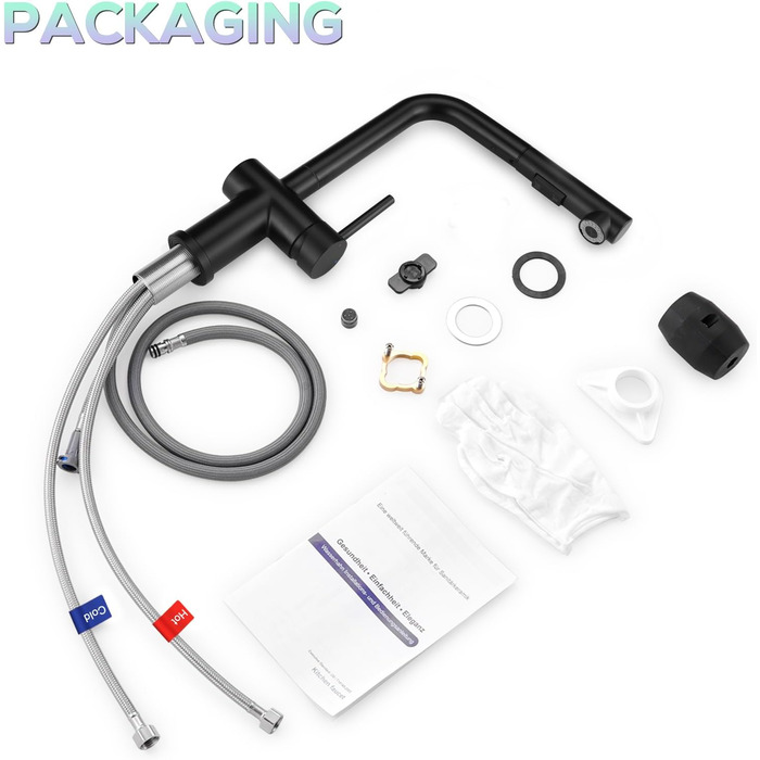 Змішувач кухонний з висувною лійкою, чорний, з двома режимами струменя, 360° обертання, з нержавіючої сталі