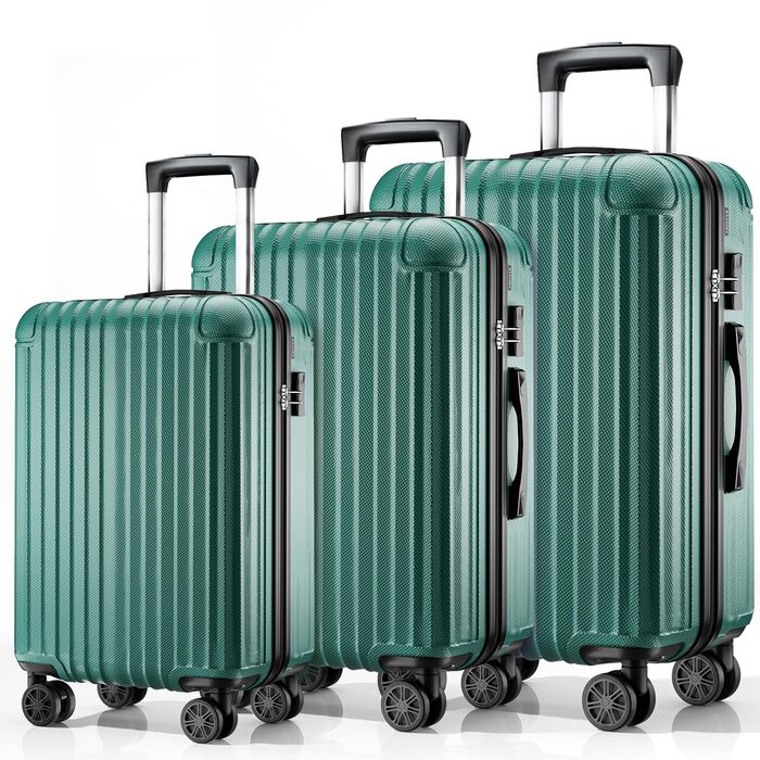 Набір валіз 3 в 1, жорсткий корпус, валізи та ролери з 4 колесами та кодовим замком, ручна валіза, темно-зелений набір