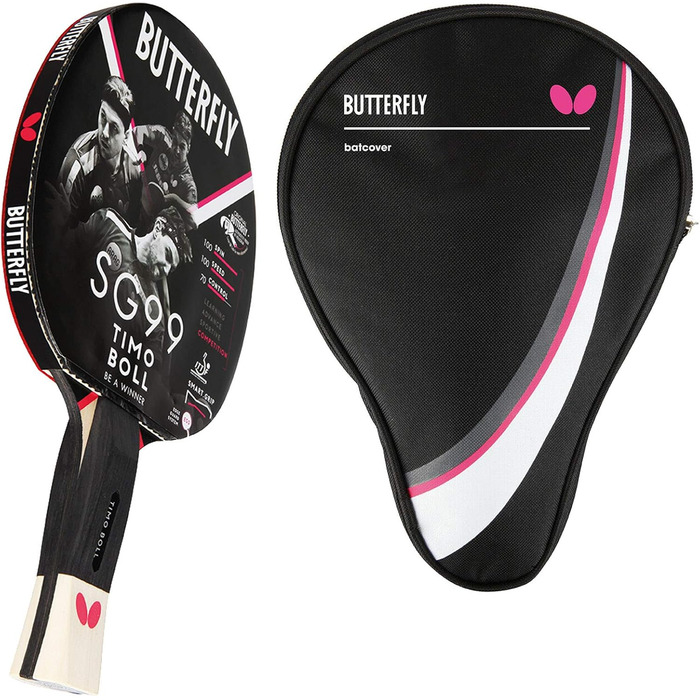 Набір для настільного тенісу Butterfly Timo Boll SG99 | Професійний ракетковий комплект для змагань | ITTF сертифіковане покриття Wakaba | Анатомічна форма ручки smart.Grip (з чохлом DC1)