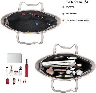 Сумка жіноча TANTOMI з гаманцем: велика сумка для офісу, школи, покупок, сіро-бежева з пензликами та пухнастим брелоком