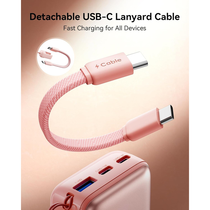 Power Bank INIU 45W 10000mAh з USB-C кабелем: заряд для ноутбука, iPhone, Samsung, MacBook, iPad та інших пристроїв (фіолетовий)
