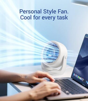 USB Turbo вентилятор для столу: тихий, потужний, з LED-дисплеєм, 5 швидкостей, 360° обертів, портативний для дому, офісу та відпочинку – TurboBreeze (сніжно-білий)