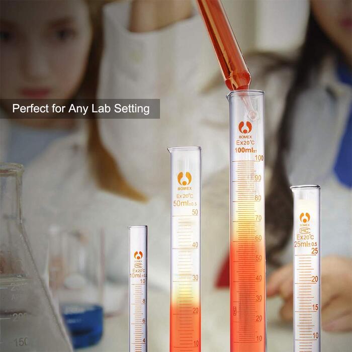 Beaker Cylinder Pipette Set, JESSTOLO 5-Piece Thick Glass Graduated Beakers, 4 Glass Measuring Cylinders with 3 Glass Measuring Pipettes, 4 Glass Stir Sticks and 2 Washing Brushes