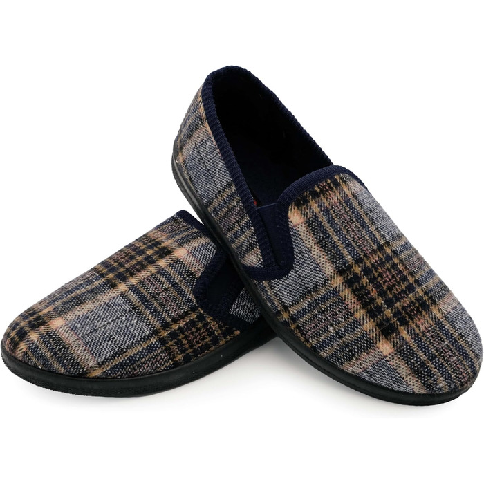 Чоловічі домашні тапочки в клітинку | Зручні капці для чоловіків з антиковзкою підошвою | Легкі та теплі сліпони для дому в класичному дизайні з фетру | Колір: сірий та інші (47 EU, сірий блакитний)