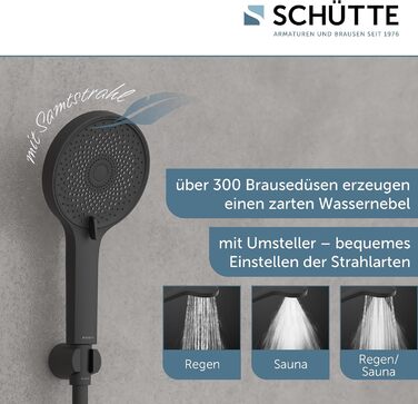 Ручна лійка для душу SCHÜTTE SAMOA RAIN | З технологією Samtstrahl | 300+ форсунок | 3 режими | Антинакип | Чорний