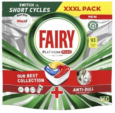 Таблетки для посудомийної машини Fairy Platinum PLUS All-In-One, лимон, 93 капсули, економ-упаковка