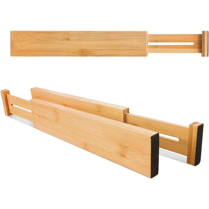 VaeFae Drawer Dividers Adjustable Bamboo, Expandable Drawer Organizer for Kitchen, Bedroom, Bathroom, Dresser, Spring-loaded Drawer Organization System, 6 Pieces