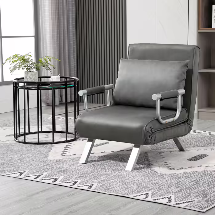 HOMCOM 3-in-1 Sleeper Sofa, Convertible Sleeper Chair, Guest Bed, Folding Mattress, Chaise Lounge, 65x69x80cm, Faux Leather, Grey