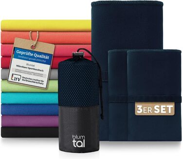 Рушник з мікрофібри Blumtal 120x60 см, легкий та надзвичайно поглинаючий - швидковисихаючі рушники з мікрофібри - ідеальний фітнес рушник/пляжний рушник/рушник для спортзалу - компактний рушник для подорожей (Темно-блакитний, 3 шт: 180 x 90 см + 2x 80 x 4