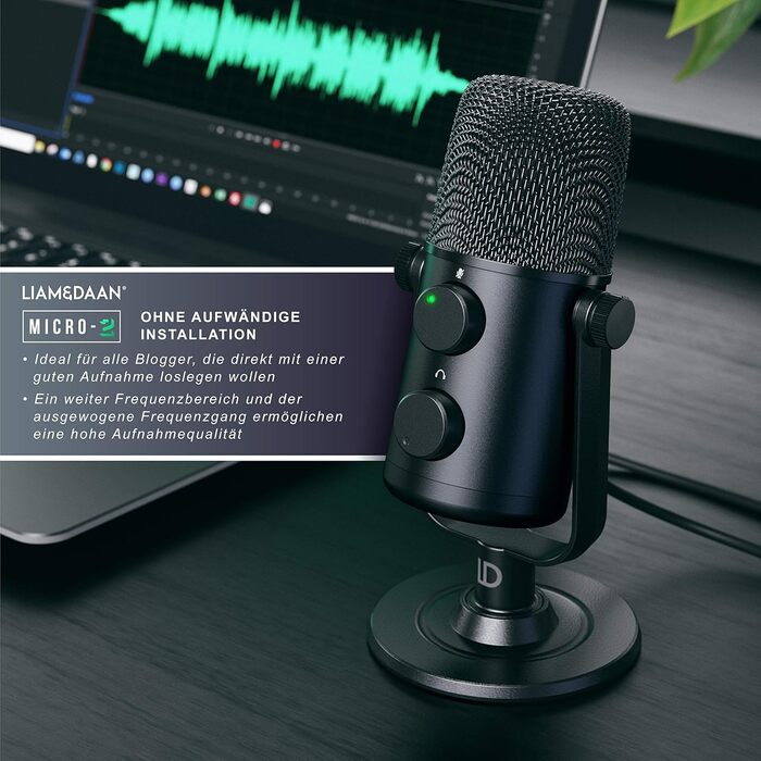 Конденсаторний мікрофон CSL з мікрофонною стійкою - Комплект для запису вокалу, подкастів, стрімінгу та геймінгу. XLR та 3.5mm підключення, велика мембрана, студійний мікрофон