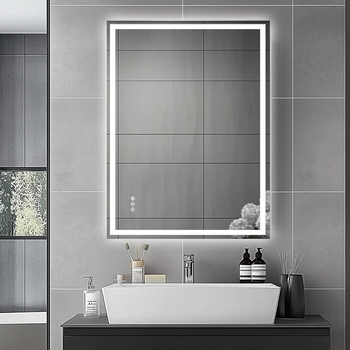 Дзеркало для ванної кімнати зі світлодіодним підсвічуванням 50x70 см, з сенсорним вимикачем, Bluetooth (80x60 см)