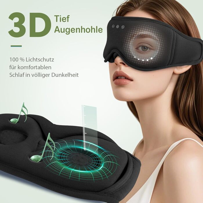Маска для сну Musicozy з навушниками | 3D маска для сну з Bluetooth 5.4, Bio-Bambus Baumwolle, для подорожей, з навушниками, для чоловіків та жінок