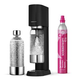 Sodastream Enso Premium – Сифон для газування води з нержавіючої сталі, чорний + CO2 балон 1л (пляшка в комплекті, придатна для миття в посудомийній машині)