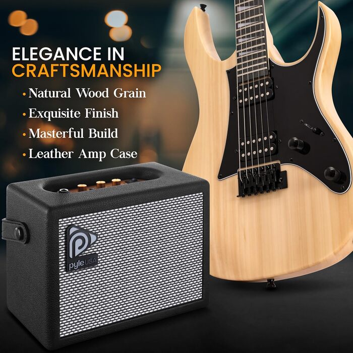 Електрогітара Pyle Prog Rock EG Series з підсилювачем, 39 дюймів (99.1 см), Dual Humbucker, палісандровий гриф, корпус з палісандра, комплект аксесуарів