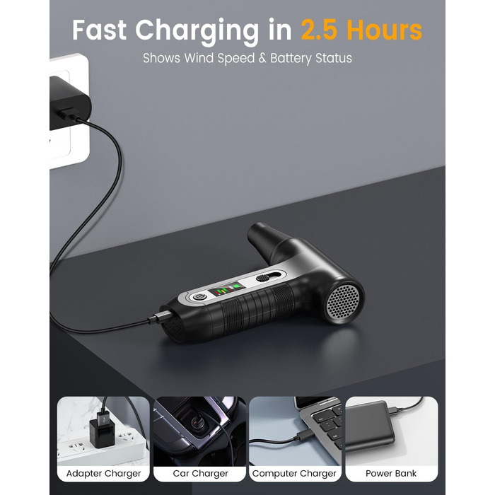 Електричний пилосос для повітря з HD-дисплеєм - Air Duster 200000 RPM з LED-підсвічуванням, міні-пилосос на акумуляторі, спрей стисненого повітря для чищення ПК, повітряний пилосос для клавіатури, дому, авто, W06 (чорний)