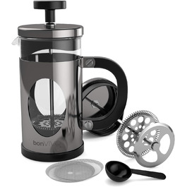 Френч-прес для кави, 3 чашки, кавоварка з мідним декором, скляна колба, фільтр з нержавіючої сталі, прес для кави, сріблястий