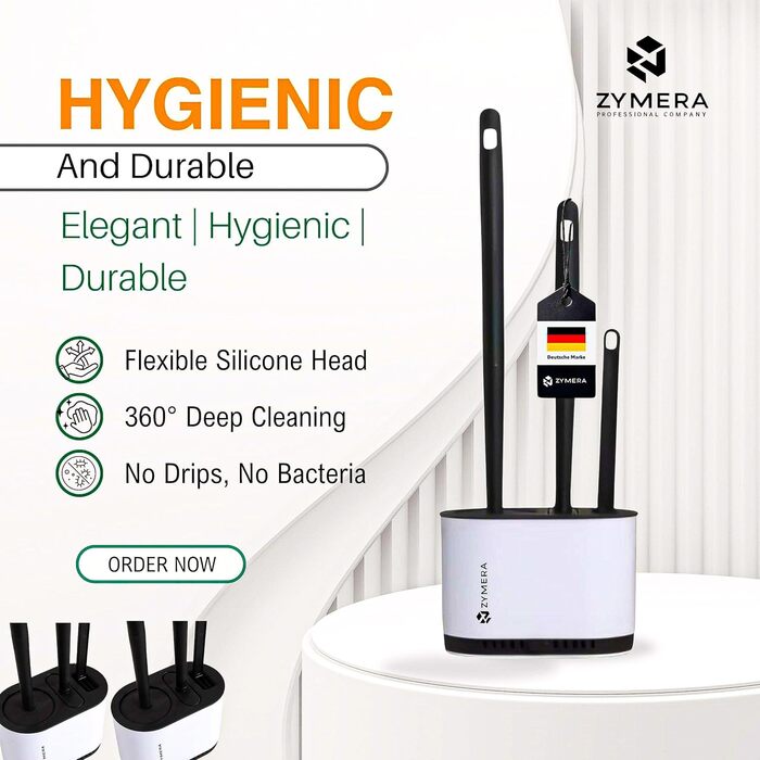 Силіконова щітка для унітазу з піддоном для стоків, настінне кріплення - 360° очищення, гігієнічна та швидковисихаюча