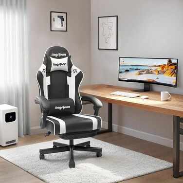 Геймерське крісло Gaming Stuhl з підставкою для ніг, регульованою спинкою та підтримкою попереку - до 200 кг (Чорне)