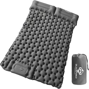 Double Camping Sleeping Pad with Built-in Pillow & Foot Pump - Lightweight Inflatable Mat for Camping, Backpacking, Hiking, Travel & Tent (Gray)