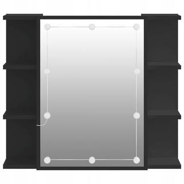 Шафа у ванну кімнату з дзеркалом та LED-підсвіткою, чорна, 70x16,5x60 см