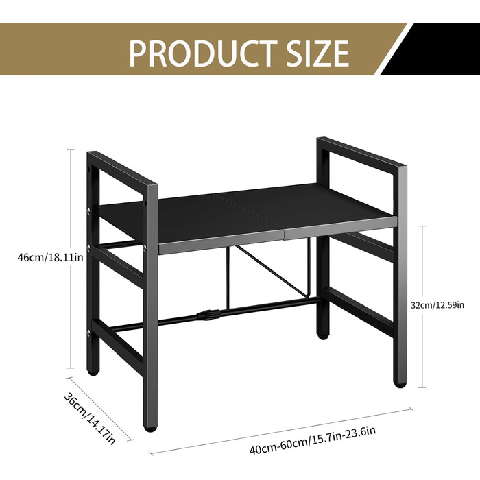 Підставка для мікрохвильової печі UBRAVOO регульована, 100 кг, органайзер для кухні (чорний)
