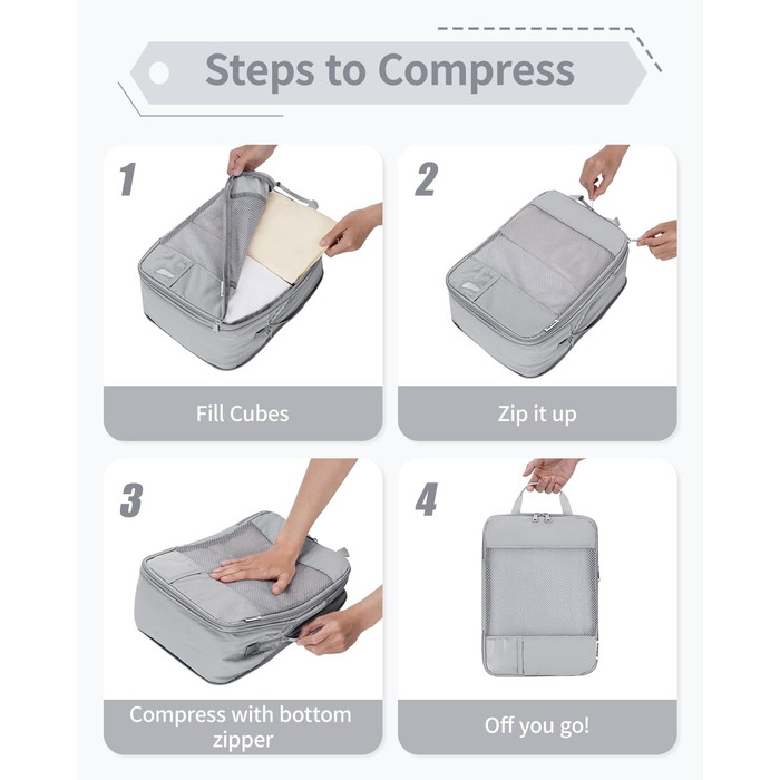 Narwey Набір з 5 органайзерів для валізи, компресійні кубики для подорожей, сірий