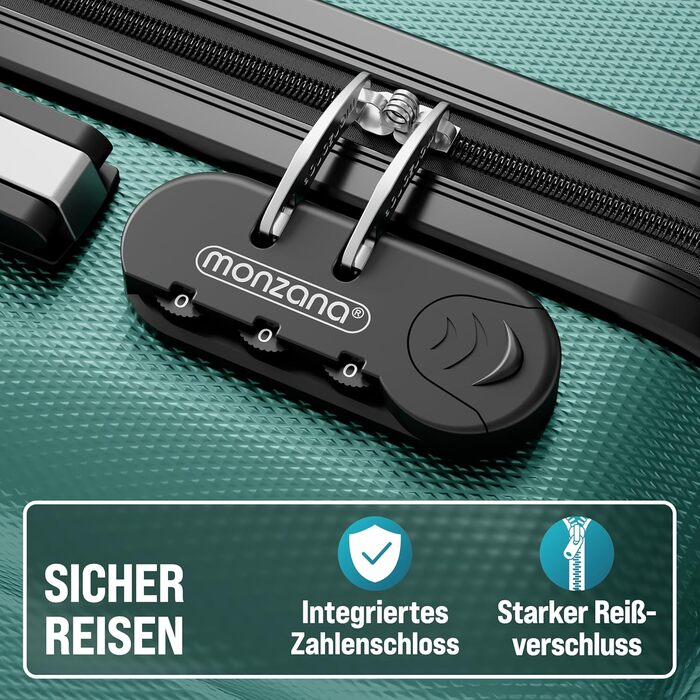 Набір валіз Monzana® 3шт. Зелений - M-L-XL з замком, органайзером та вагами - з гелевими ручками, подвійними колесами, підставкою, валіза-тележка, валіза з жорстким корпусом, багажний набір