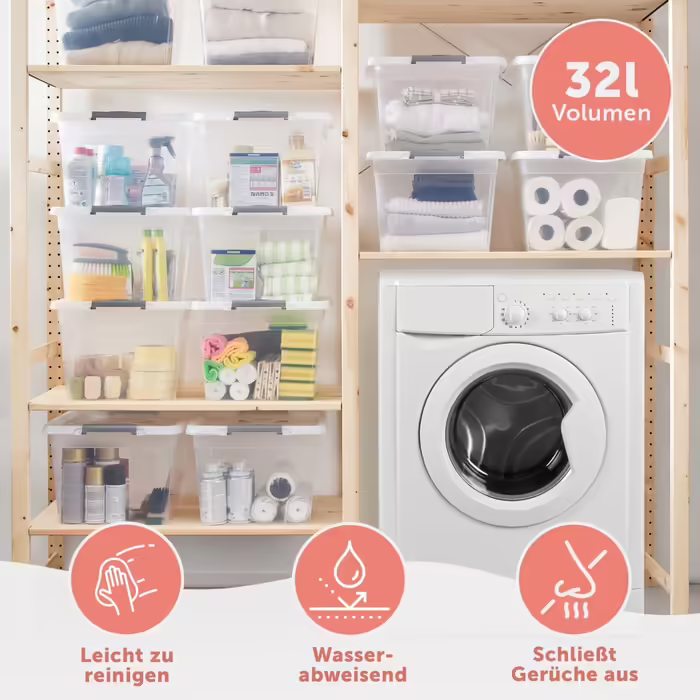 Blumtal Storage Box with Lid 32L Made of Plastic - Storage Boxes 36.5x36x26.5 cm - Storage Boxes Made of 100% New Material with Locking Clips - Storage Boxes with Lid Set of 4