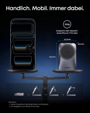 Зарядна станція Anker Prime 3-in-1 Qi2 25W з системою охолодження AirCool, бездротовий зарядний пристрій, чорний