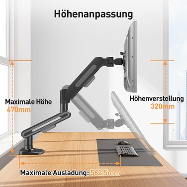 Кріплення для монітора ELIVED EV3235B-G: регульована підставка для монітора 17-34 дюймів, 2-12 кг, VESA 75/100mm, сірий