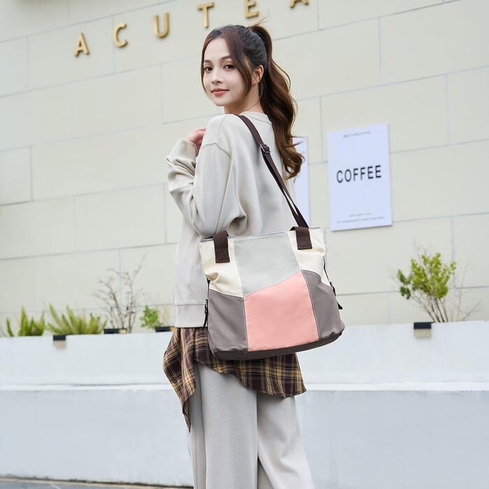 Сумка жіноча Canvas через плече Hobo великої місткості, рожева - для школи, шопінгу, повсякденного використання